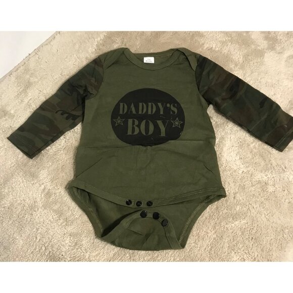 Daddys Boy Baby Boys Camo Set With Hat 3-6 Months Long Sleeve Army Green - Picture 2 of 13